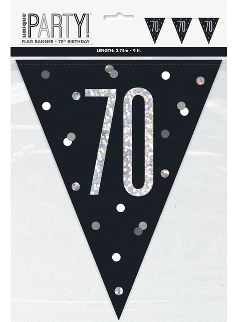 Banderines “70“ años negros - Black & Silver Glitz - Unique | Funidelia