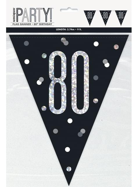 Banderines “80“ años negros - Black & Silver Glitz - Unique | Funidelia