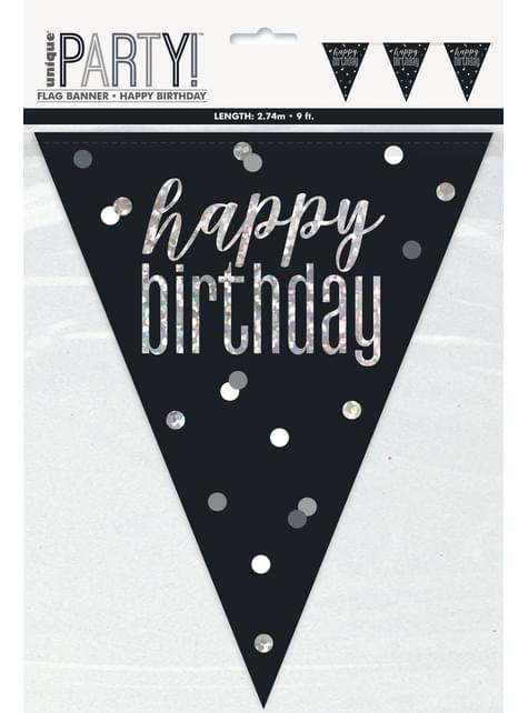 Banderines “Happy Birthday“ negros - Black & Silver Glitz - Unique | Funidelia