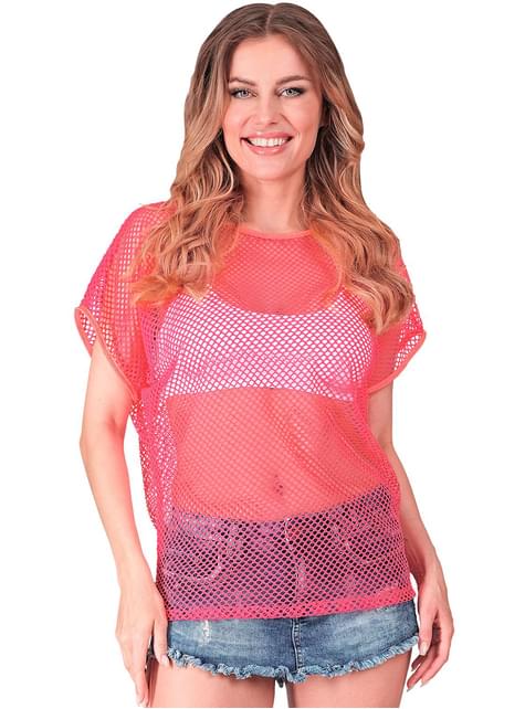 Camiseta de rejilla rosa de los Años 80 para mujer - Widmann | Funidelia
