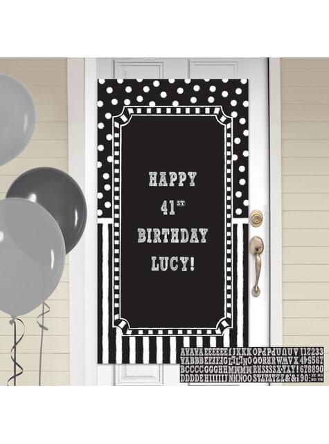 Cartel personalizable cumpleaños para puerta blanco y negro - AMSCAN | Funidelia