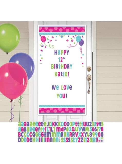 Cartel personalizable cumpleaños para puerta con globos y flores - AMSCAN | Funidelia