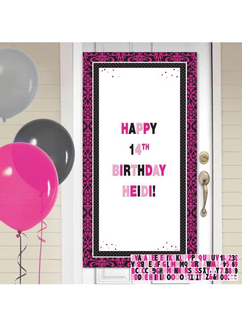 Cartel personalizable cumpleaños para puerta decoración de época rosa y negra - AMSCAN | Funidelia