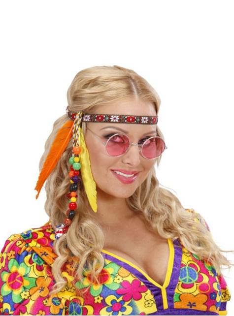 Cinta de hippie con cuentas y plumas - Widmann | Funidelia
