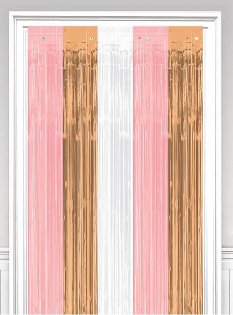 Cortina de tiras metalizadas en oro rosa, blanco y rosa - AMSCAN | Funidelia