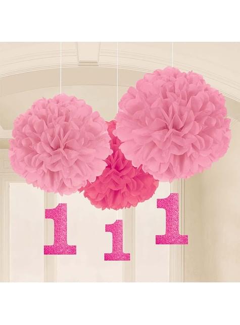 Decoración colgante rosa cumpleaños 1 año - AMSCAN | Funidelia