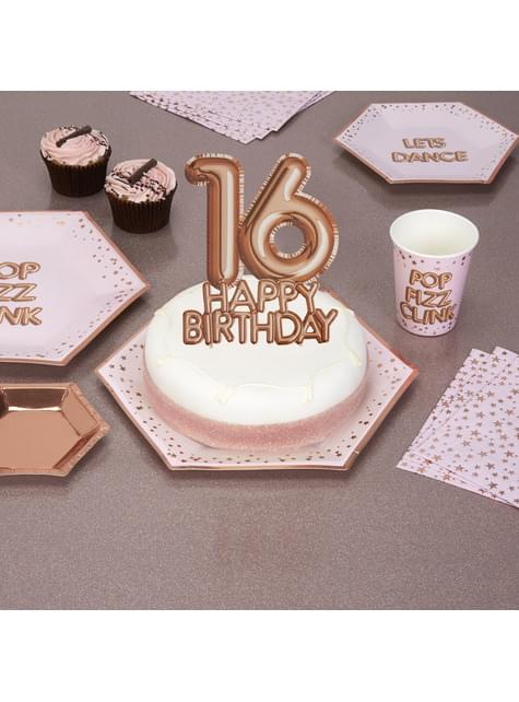 Decoración para tarta “16 Happy Birthday“ en oro rosa - Glitz & Glamour Pink & Rose Gold - Neviti | Funidelia