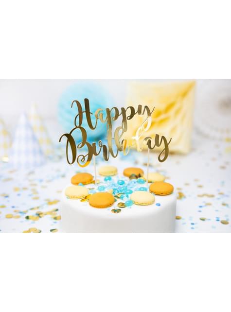 Decoración para tarta “Happy Birthday“ dorado - Black & White - Partydeco | Funidelia