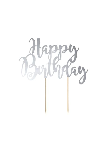 Decoración para tarta “Happy Birthday“ plateado - Black & White