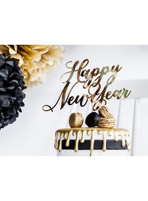 Decoración para tarta “Happy New Year“ dorado - New Year - Partydeco | Funidelia