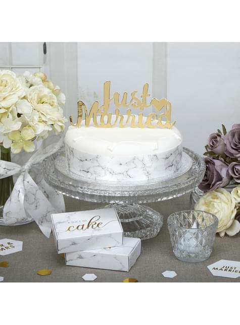 Decoración para tarta “Just Married“ dorado - Scripted Marble - Neviti | Funidelia