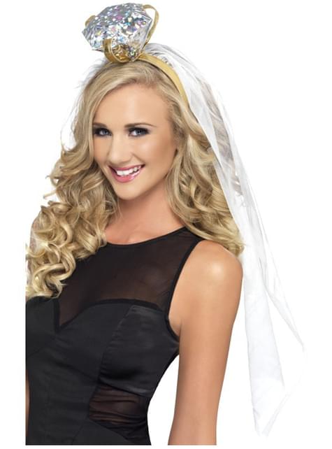 Diadema blanca con anillo de despedida de soltera - Smiffys | Funidelia