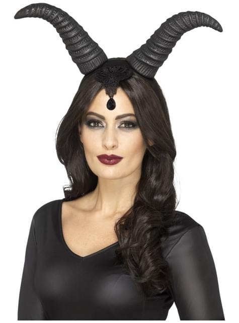 Diadema con cuernos negros para mujer - Smiffys | Funidelia