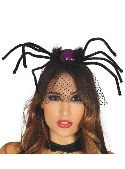 Diadema de araña morada con velo - Guirca | Funidelia