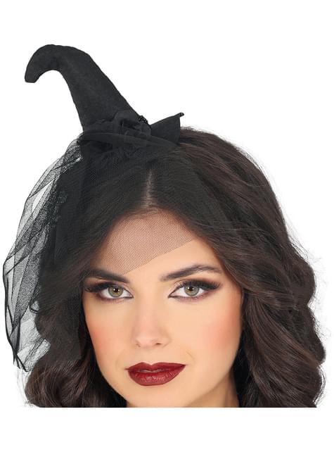 Diadema de bruja con velo para mujer - Guirca | Funidelia