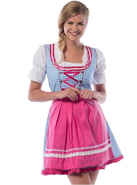 Dirndl Oktoberfest rosa y azul para mujer - Partychimp | Funidelia