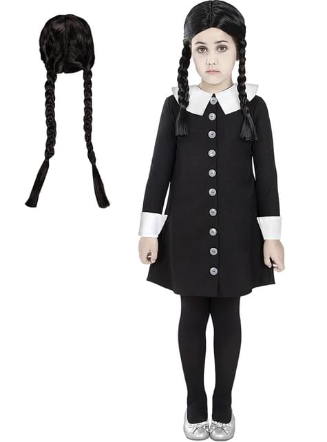 Disfraz de Miércoles Addams con peluca para niña - La Familia Addams - Funiglobal | Funidelia
