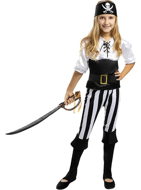 Disfraz de pirata a rayas para niña- Colección blanca y negra - Funiglobal | Funidelia