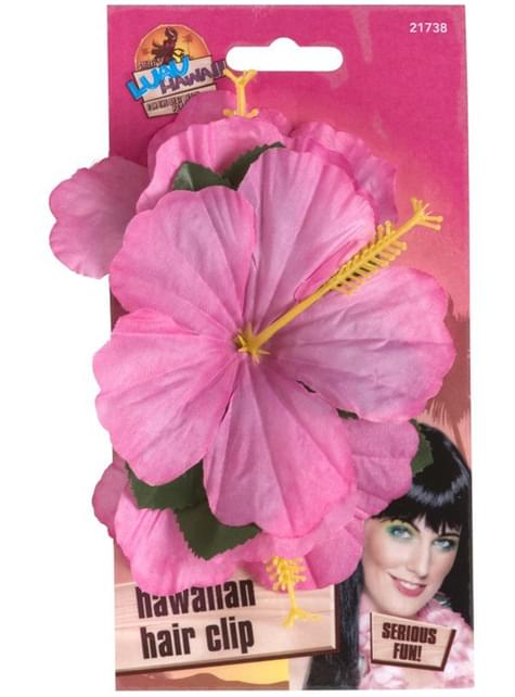 Gancho de pelo con flor hawaiana rosa