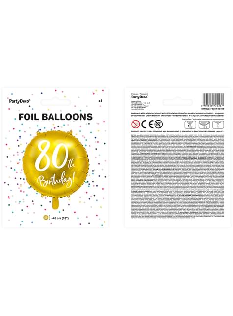 Globo 80 th Birthday dorado (45 cm) - Partydeco | Funidelia