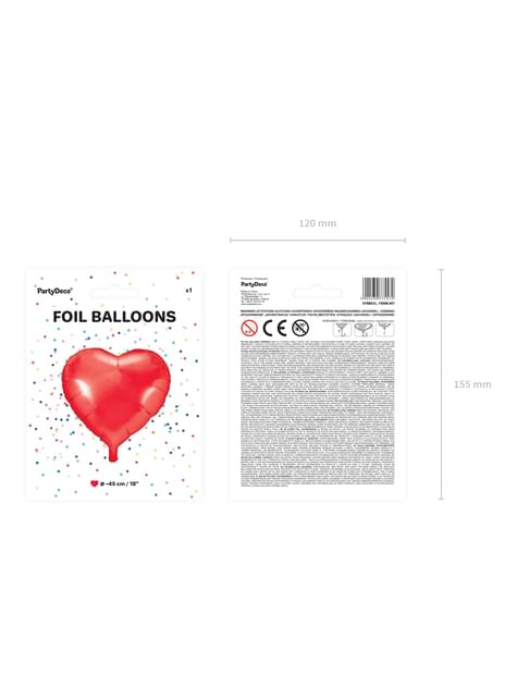 Globo de foil 45 cm con forma de corazón rojo