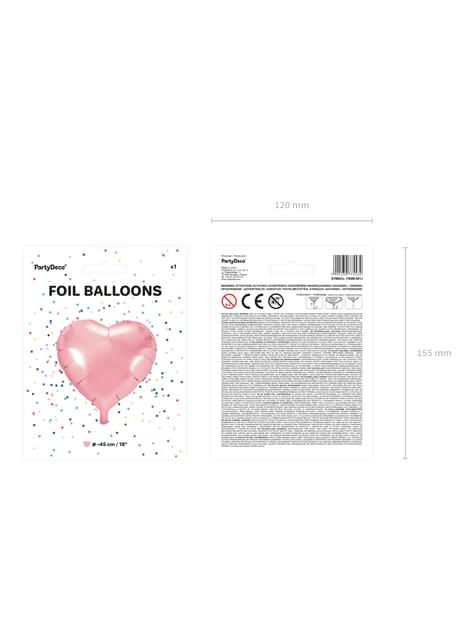 Globo de foil 45 cm con forma de corazón rosa claro - Partydeco | Funidelia