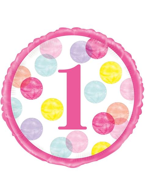 Globo de foil (46 cm) rosa primer cumpleaños - Pink Dots 1st Birthday