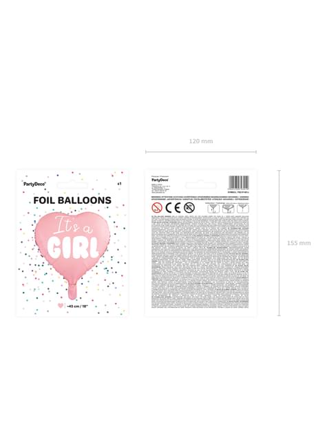 Globo de foil con forma de corazón “It’s a girl“ - Partydeco | Funidelia