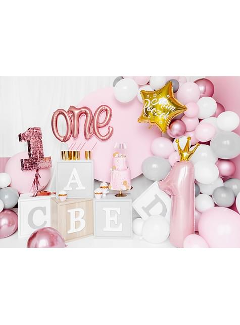 Globo de foil de primer cumpleaños rosa - Partydeco | Funidelia