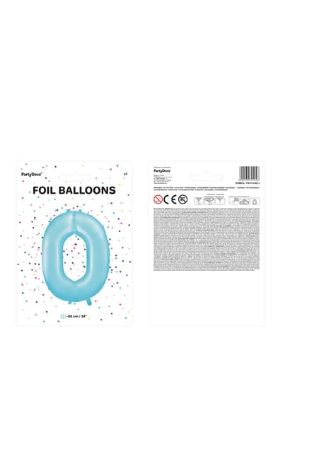 Globo foil “0“ en azul claro 86 cm - Partydeco | Funidelia