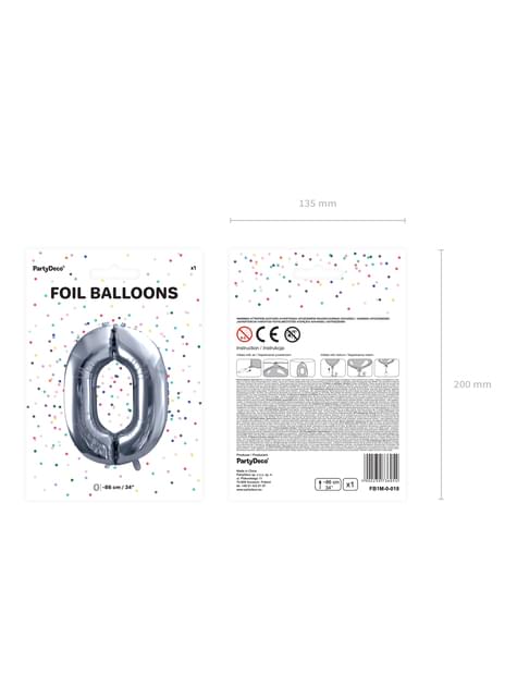 Globo foil “0“ en plateado 86 cm - Partydeco | Funidelia