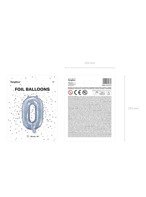 Globo foil “0“ plateado con purpurina (35 cm) - Partydeco | Funidelia