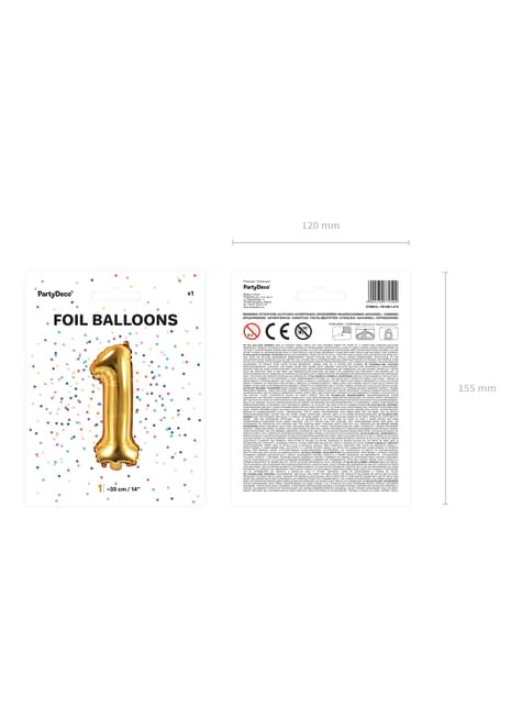 Globo foil “1“ dorado (35 cm) - Partydeco | Funidelia