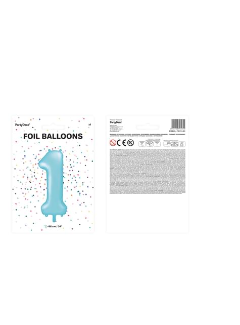 Globo foil “1“ en azul claro 86 cm - Partydeco | Funidelia