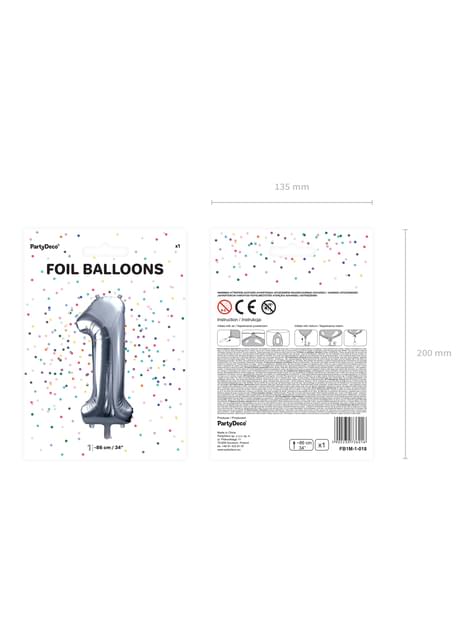 Globo foil “1“ en plateado 86 cm - Partydeco | Funidelia