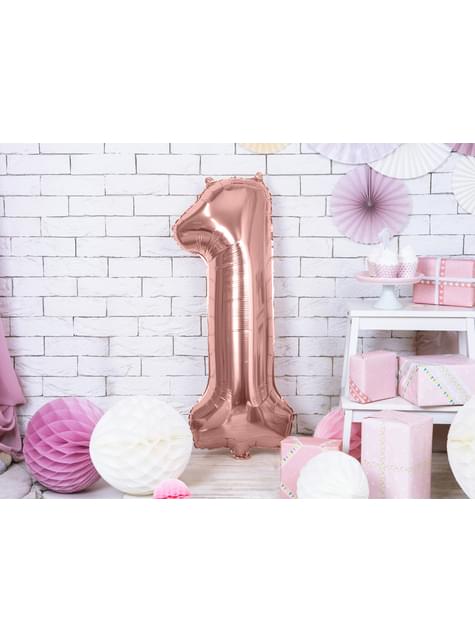 Globo foil “1“ oro rosa (86 cm) - Partydeco | Funidelia