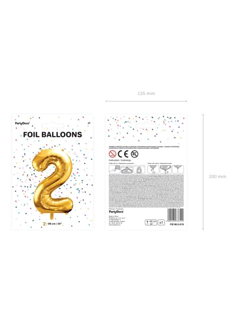 Globo foil “2“ en dorado 86 cm - Partydeco | Funidelia