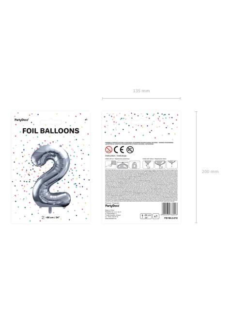 Globo foil “2“ en plateado 86 cm - Partydeco | Funidelia