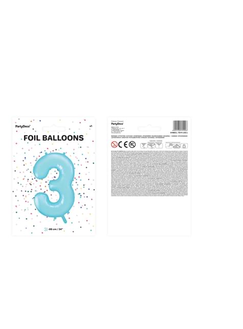 Globo foil “3“ en azul claro 86 cm - Partydeco | Funidelia