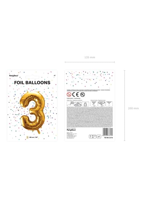 Globo foil “3“ en dorado 86 cm - Partydeco | Funidelia