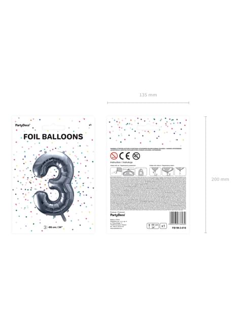 Globo foil “3“ en plateado 86 cm - Partydeco | Funidelia