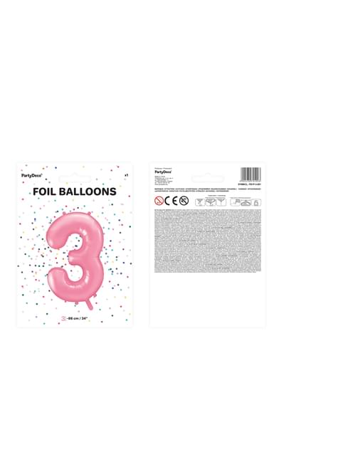 Globo foil “3“ en rosa 86 cm - Partydeco | Funidelia