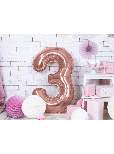 Globo foil “3“ oro rosa (86 cm) - Partydeco | Funidelia