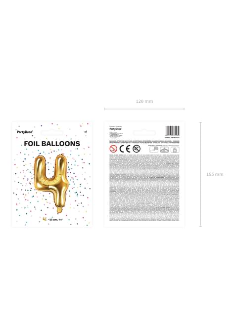 Globo foil “4“ dorado (35 cm) - Partydeco | Funidelia