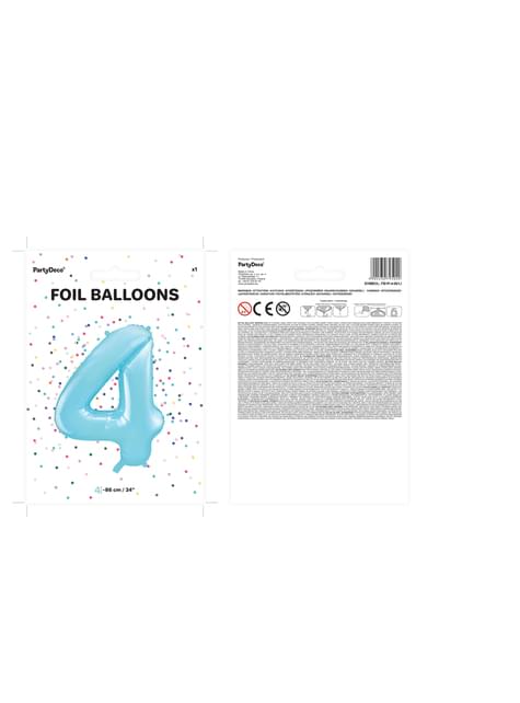 Globo foil “4“ en azul claro 86 cm - Partydeco | Funidelia