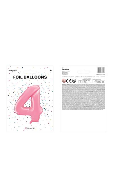 Globo foil “4“ en rosa 86 cm - Partydeco | Funidelia