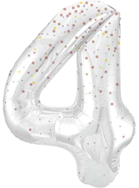 Globo foil “4“ plateado con detalles rosas (86cm)