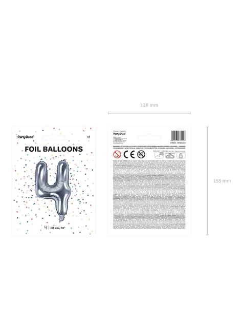 Globo foil “4“ plateado - Partydeco | Funidelia