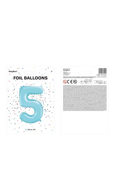 Globo foil “5“ en azul claro 86 cm - Partydeco | Funidelia