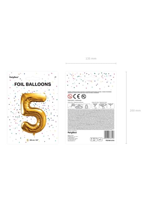 Globo foil “5“ en dorado 86 cm - Partydeco | Funidelia